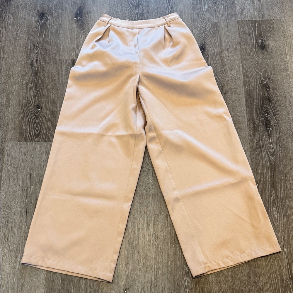 Wide Leg Pleated Pants in Light Beige